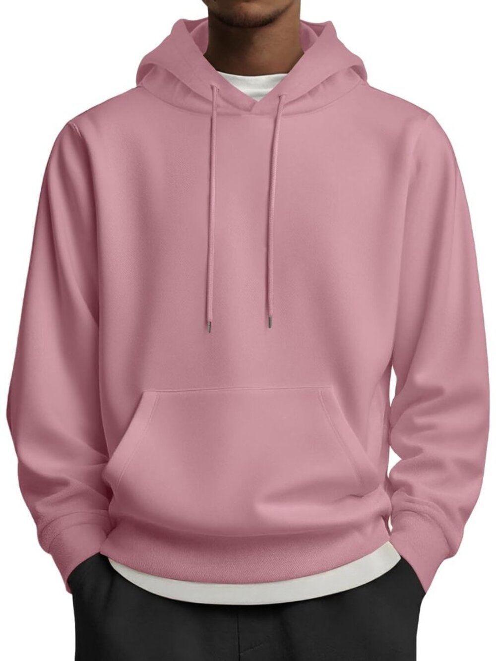 Coofandy Men's Pink Pullover Long Sleeve Drawstring Hooded Sweatshirts